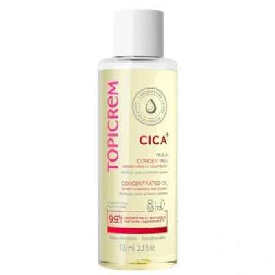 Image de Topicrem CICA+, Huile Concentrée Vergetures et Cicatrices Atténue, Aide à Prévenir, Apaise, Hydrate 24h Soin Visage Corps pour Peaux Sensibles Fini Non Gras, Collant 100 ml