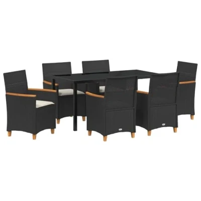 Afbeelding van vidaXL 7 delige Tuinset met Kussens Zwart Poly Rattan