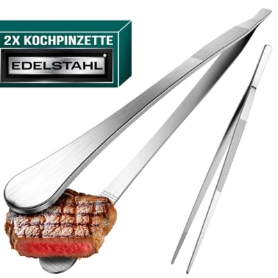 Afbeelding van 4happy Set van 2 ronde roestvrijstalen keukentang voor bakken en frituren + puntige om te decoreren, 30 cm