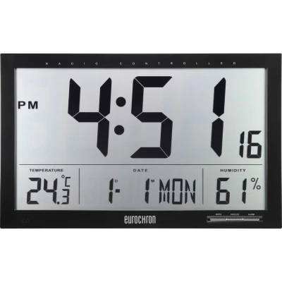 Afbeelding van Eurochron EFWU Jumbo 100 Wandklok Zendergestuurd 370 mm x 230 30 Zwart