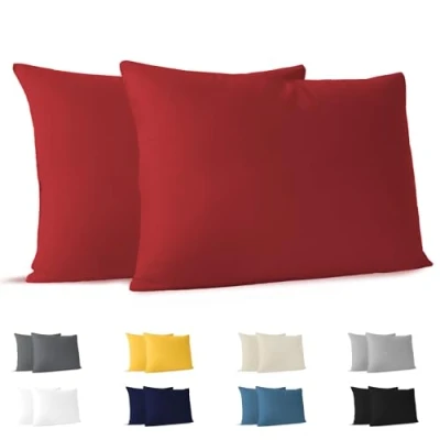 Afbeelding van Dreamzie Kussensloop, 50 x 70 cm, katoen (2 stuks), 100% jersey katoen, 150 g/m², rood, kussensloop duurzame en hypoallergene kussenovertrek voor hoofdkussens