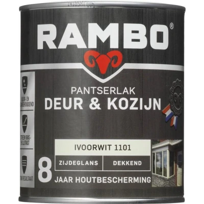 Afbeelding van Rambo Pantserlak Deur &amp; Kozijn Dekkend Zijdeglans Ivoorwit 1101 0,75 liter
