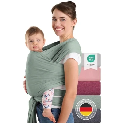 Afbeelding van Laleni Draagdoek voor Pasgeborenen tot 15 kg in Katoen Omslagdoek OEKO TEX gecertificeerd Newborn Babydraagzak 5,10m lang Fysiologische Kinderdraagzak Groen