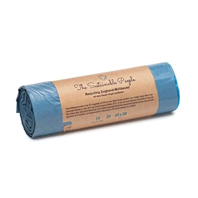 Image de The Sustainable People Sacs poubelle recyclés avec cordon TSP 20 L d’au moins de 90% matériaux sources post consommation (PE) certifiés Ange Bleu pour déchets résiduels et recyclables (20 (15 pièces))