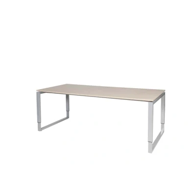 Afbeelding van Domino Plus bureau, hoogte instelbaar (62 85cm) met 200x90cm &#039;zwevend&#039; robson eiken 25mm blad en aluminium (RAL9006) O poot frame