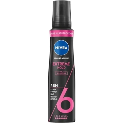 Afbeelding van NIVEA Extreme Hold Voedend stylingschuim met thermische bescherming, panthenol en vitamine B3, haarfixator voor 48 uur extreem sterke grip (niveau 6), (150