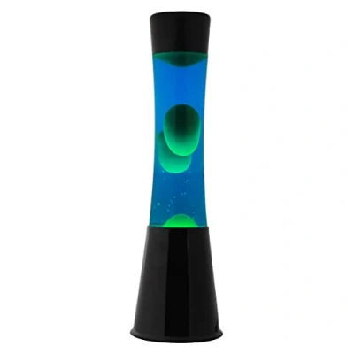 Afbeelding van i Total Lavalamp Lava Lamp Sfeerlamp 40x11 cm Glas/Aluminium 30W Blauw met groene Zwart XL1790