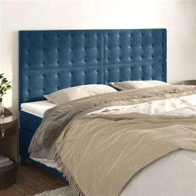 Afbeelding van vidaXL Hoofdborden 4 st 100x5x78/88 cm fluweel donkerblauw