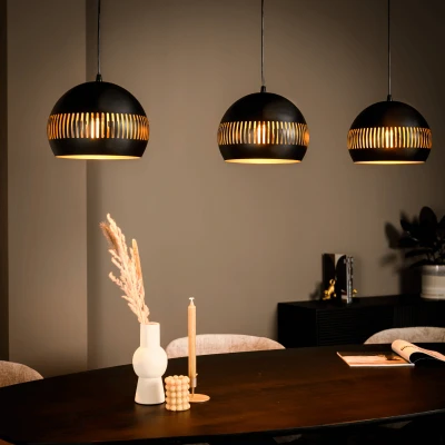 Afbeelding van Janelle hanglamp 3L 140 cm bol zwart