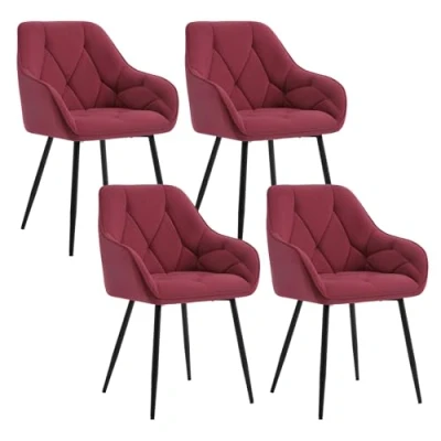 Afbeelding van WOLTU EZS02bd 4 Set van eetkamerstoelen, keuken, woonkamer, ergonomisch, met armleuningen, gestoffeerd, fluwelen zitting, metalen poten, bordeaux