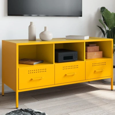 Afbeelding van Tv meubel 100,5x39x50,5 cm koudgewalst staal mosterdgeel