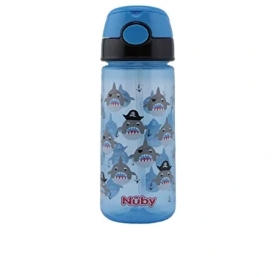 Afbeelding van Nûby Push Cup beker met zacht rietje blauw 540 ml 3 jaar +