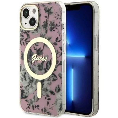 Afbeelding van Guess Flower Back Case (MagSafe Compatible) Geschikt voor Apple iPhone 14 Plus (6.7&quot;) Roze