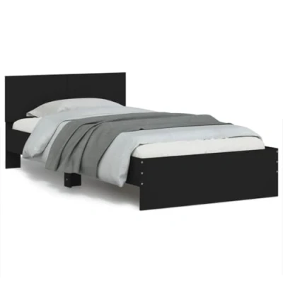 Afbeelding van Bedframe met hoofdbord bewerkt hout zwart 100x200 cm