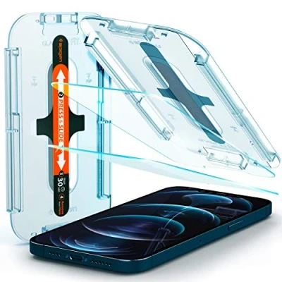 Afbeelding van Spigen Glas tR EZ Fit (2 Pack) + Frame screenprotector voor iPhone 12 Pro Max transparant