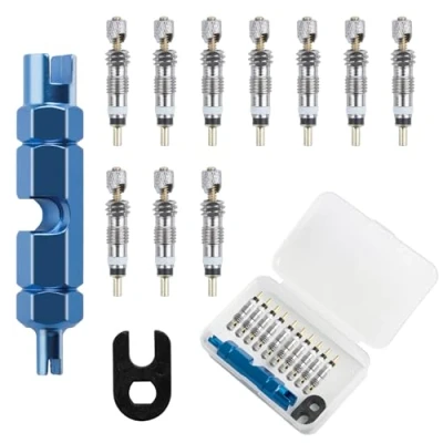 Afbeelding van 12 Pièces Presta Valve Cores, Obus avec 2 Pièce,Valve Set Demonte Valve,Adaptateur Presta, Outil Valve, pour la Réparation de Vélos Pneus Vélo