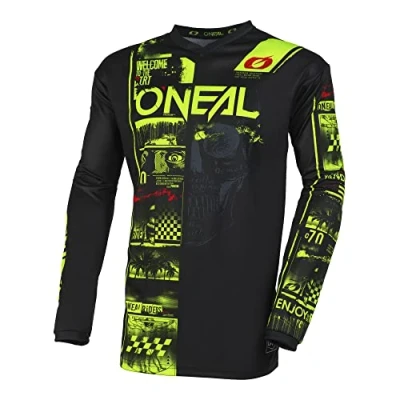 Afbeelding van O&#039;NEAL Motorcrossshirt met lange mouwen, MX MTB MTB, pasvorm voor maximale bewegingsvrijheid, ingenaaide elleboogbescherming, Element Jersey Attack V.23, volwassenen, zwart, neon geel, maat M,