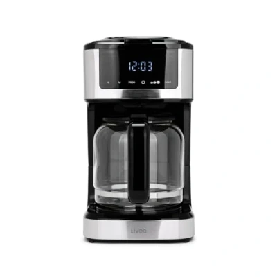 Afbeelding van Livoo DOD208 15 kopjes, programmeerbaar elektrisch koffiezetapparaat, 1,8 l, herbruikbaar filter, programmeerfunctie, warmhoudfunctie, glas