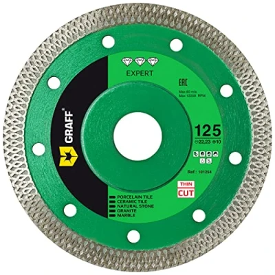 Afbeelding van GRAFF diamant slijpschijf 125 mm diamantschijf voor harde tegels, keramiek, marmer, graniet, natuursteen fijne diamantschijf, snede 1,2 mm, haakse slijpers
