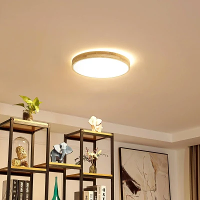 Afbeelding van Lindby Slimme plafondlamp RGB met dimmer 1licht Plastic, hout H: 7.5 cm wit, Inclusief lichtbron