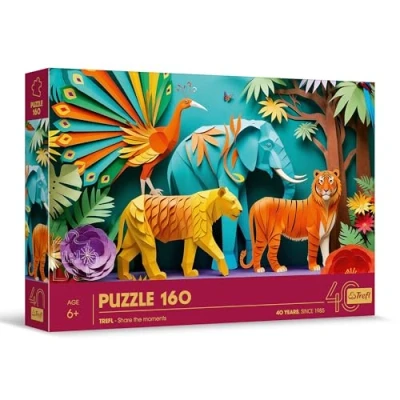 Afbeelding van Trefl puzzel met 3D effect Jungle 160 elementen 40 jaar Trefl, kleurrijke voor kinderen vanaf 6