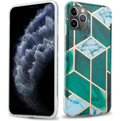 Afbeelding van Cadorabo Hoesje geschikt voor Apple iPhone 11 PRO in Donkergroen Wit Goud Marmer No. 6 Beschermhoes gemaakt van TPU siliconen Case Cover met mozaïek motief