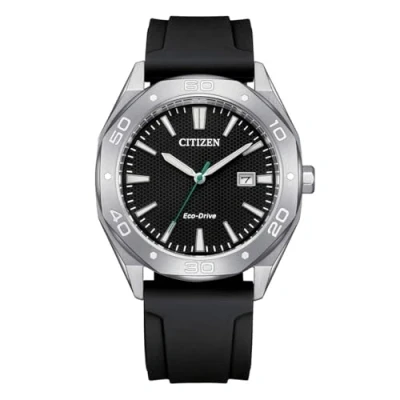Afbeelding van Citizen BM7631 01E Active Sport herenhorloge, Eco Drive, 41 mm behuizing, zwarte wijzerplaat, siliconen armband, WR 10 bar, zwart, sport, zwart.,