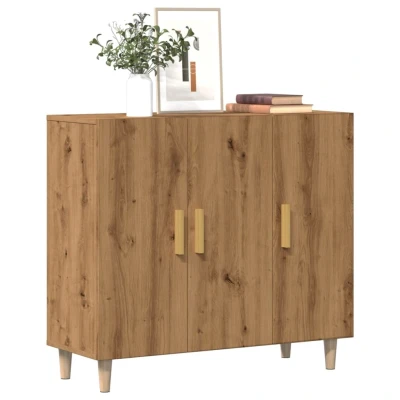 Afbeelding van Dressoir 90x34x80 cm bewerkt hout artisanaal eikenkleur