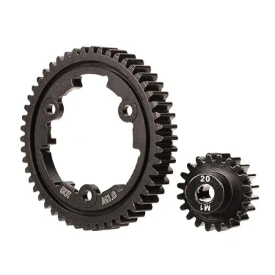 Afbeelding van Spur gear, 50 tooth, steel (wide face)/ 20 T pinion (1.0 metric pitch) (fits 5mm shaft)/ set screw