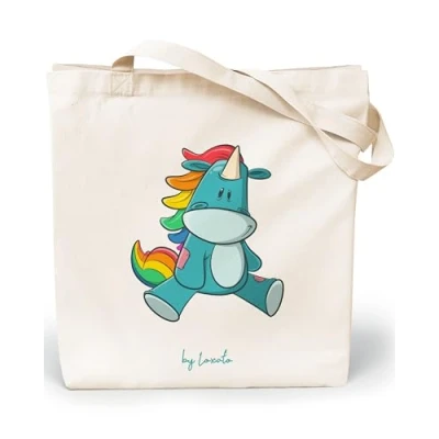 Afbeelding van Loxato totebag, stoffen tas, grote linnen damestas, tas van katoen, 100% juten extra breedte 8 cm, katoenen 35 x 42 Eenhoorn