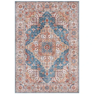 Afbeelding van Vintage Tapijt/Vloerkleed Sylla Blauw/oranje 120x160 Cm