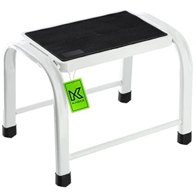 Afbeelding van KADAX Opstapkruk, trapladder van staal, huishoudladder tot 150 kg draagkruk met antislip voeten, huishoudladder, aluminium kruk 1 trede