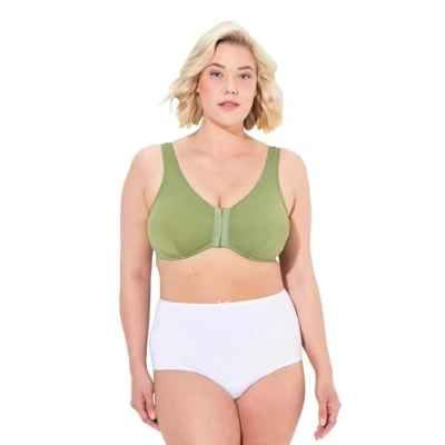 Image de Ulla Popken Soutien gorge bustier pour femme, fermeture avant, bonnet C/D, E/F, vert mousse, 90D