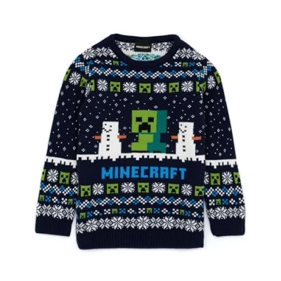 Afbeelding van Minecraft Jumper Jongens &amp; Girls Creeper kersttrui voor kinderen, lange mouwen, 13 14 jaar, blauw, Blauw