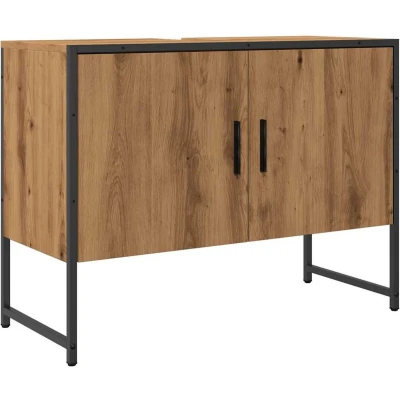 Afbeelding van Badkamerkast 80x33x60 cm bewerkt hout artisanaal eikenkleurig