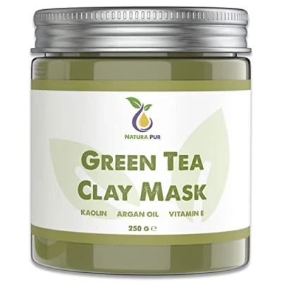 Afbeelding van Groene thee masker, 250 g, veganistisch, gezichtsmasker tegen puistjes, mee eters en acne, anti aging verzorging voor droge beschadigde huid, reinigingsmasker gezicht lichaam