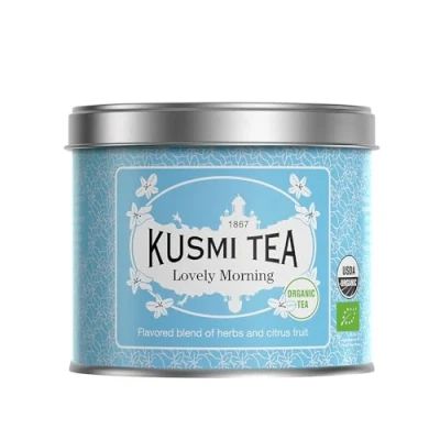 Image de Kusmi Tea Lovely Morning Bio Mélange de Thé Vert, Maté, Citron, Guarana, Pamplemousse et Orange Vert Aromatisé Boîte Métal 100g Quantité pour environ 50 Tasses