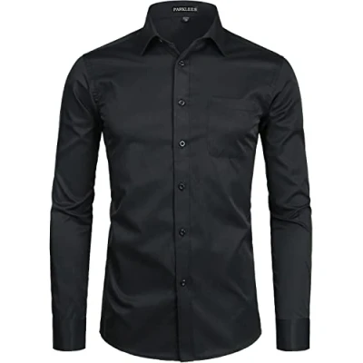 Afbeelding van PARKLEES Herenhemd met lange mouwen, slim fit, vrijetijdshemd, werk, bruiloft, inclusief, zwart.