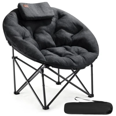 Afbeelding van EVER ADVANCED Moonchair Luxe opvouwbare campingstoel, XXL, 150 kg, rond, dik gevoerd, oversized klapstoel, hoge rugleuning met kussen, extra groot, voor buiten, tuin