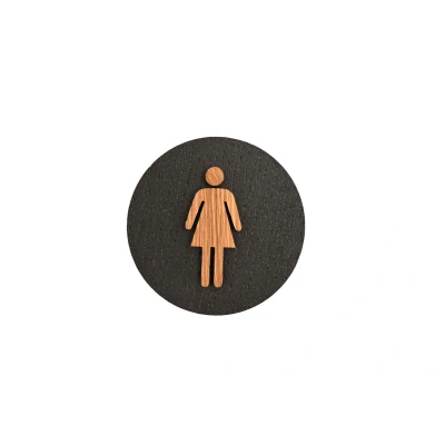 Afbeelding van Houten Pictogram Deurbordje / Toiletbordje Infobord 9cm Zelfklevend type Zwart Eiken (Vrouw)