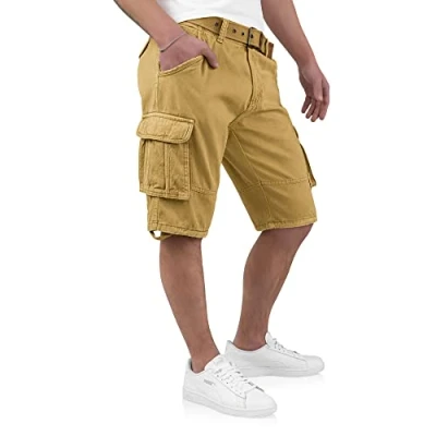 Afbeelding van Indicode Kjeld Cargoshorts voor heren, met 6 zakken, stoffen riem van 100% katoen, zomerbermuda shorts, Barnsteen