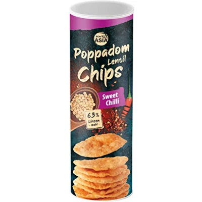 Afbeelding van BONASIA Poppadom Lentil Chips Sweet Chilli kruidige zoete linzenchips met 63% linzenmeel, glutenvrij, veganistisch (1 x 70 g)