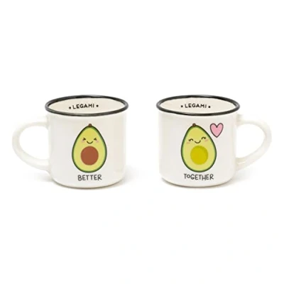 Afbeelding van Legami Espresso For Two, 2 koffiekopjes van porselein New Bone China, inhoud 50 ml, avocado thema, vaatwasmachinebestendig, magnetronbestendig