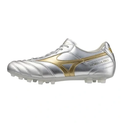 Afbeelding van Mizuno Morelia II PRO Voetbalschoenen met kunststof noppen, Heren, Maat: 42, Galaxy silver/gold/gold Leer/ synthetisch