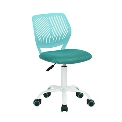 Afbeelding van bureaustoel, verstelbare draaibare stoffen zitting, ergonomische werkstoel zonder armleuning, turquoise