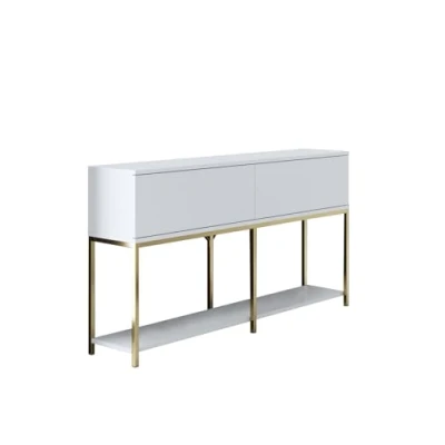 Afbeelding van Moderne consoletafel: Woody Fashion Melamine coating, Metalen poten, 150x80x30cm, Witgoud.