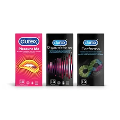 Afbeelding van Durex 30 stuks Condooms Pleasure Me 10 met ribbels Orgasm Intense Stimulerende Gel Performa vertragende effect Voordeelverpakking