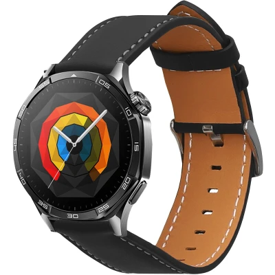 Afbeelding van kwmobile lederen horlogebandje geschikt voor Huawei Watch GT5 46mm / Pro polsband Echt leren smartwatch bandje Activity tracker horloge band in zwart bruin
