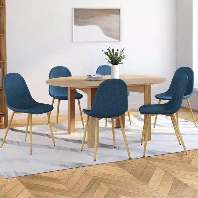 Afbeelding van Set van 6 DAPHNE Scandinavische eetkamerstoelen in eendenblauwe stof