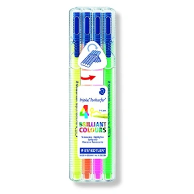Image de Staedtler Triplus Highlighter, Feutres surligneurs fluorescents à pointe ogive de 1 4 mm, Étui chevalet avec assortis, 362 CSB4